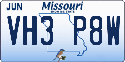 MO license plate VH3P8W