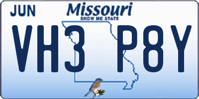 MO license plate VH3P8Y