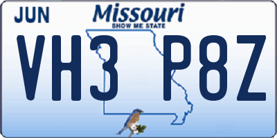 MO license plate VH3P8Z
