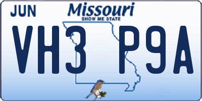MO license plate VH3P9A