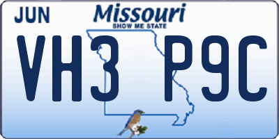 MO license plate VH3P9C