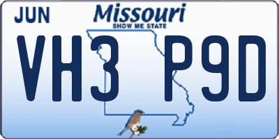 MO license plate VH3P9D
