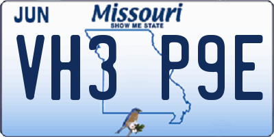 MO license plate VH3P9E