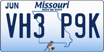 MO license plate VH3P9K