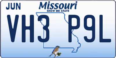 MO license plate VH3P9L