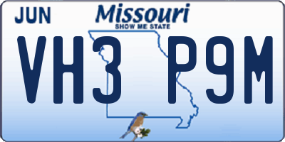 MO license plate VH3P9M
