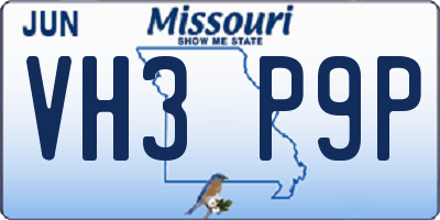MO license plate VH3P9P