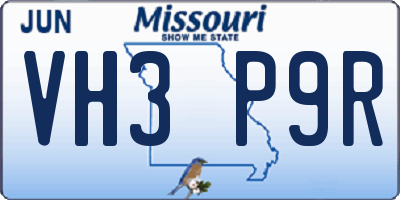 MO license plate VH3P9R