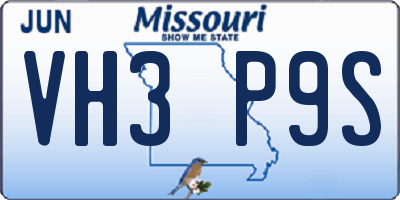 MO license plate VH3P9S