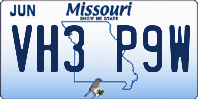 MO license plate VH3P9W