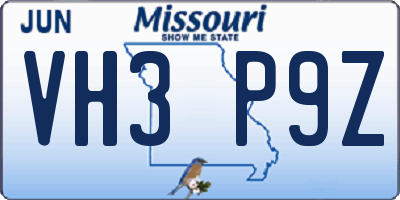 MO license plate VH3P9Z