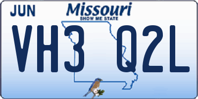 MO license plate VH3Q2L