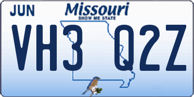 MO license plate VH3Q2Z