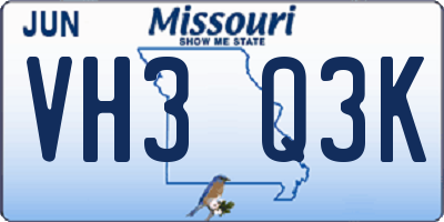 MO license plate VH3Q3K