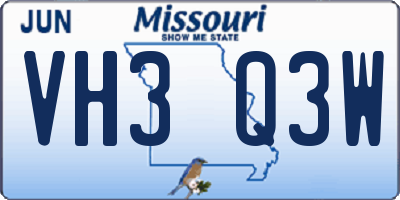 MO license plate VH3Q3W