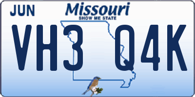MO license plate VH3Q4K