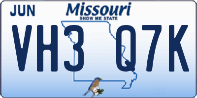 MO license plate VH3Q7K