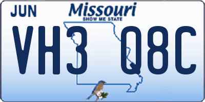 MO license plate VH3Q8C