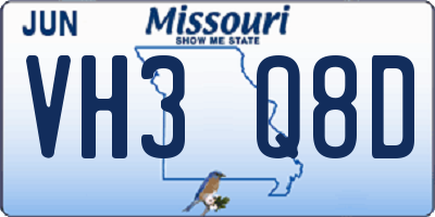 MO license plate VH3Q8D