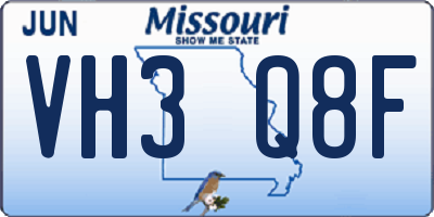 MO license plate VH3Q8F