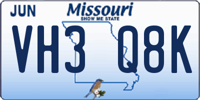 MO license plate VH3Q8K