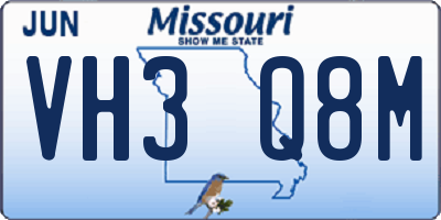 MO license plate VH3Q8M
