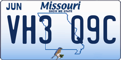 MO license plate VH3Q9C