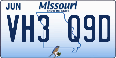 MO license plate VH3Q9D