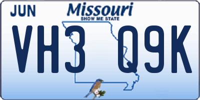 MO license plate VH3Q9K
