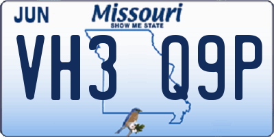 MO license plate VH3Q9P