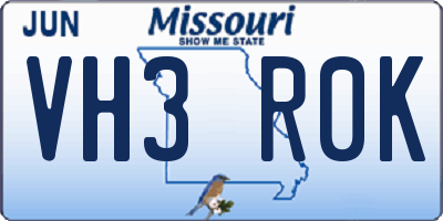 MO license plate VH3R0K
