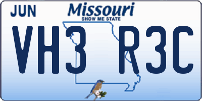 MO license plate VH3R3C