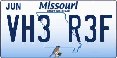 MO license plate VH3R3F