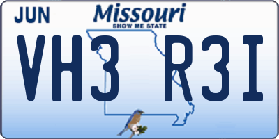 MO license plate VH3R3I