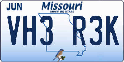 MO license plate VH3R3K