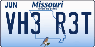 MO license plate VH3R3T