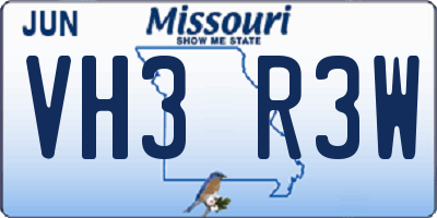 MO license plate VH3R3W