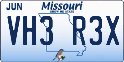 MO license plate VH3R3X