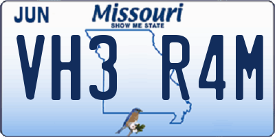 MO license plate VH3R4M