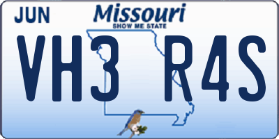 MO license plate VH3R4S