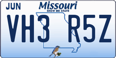 MO license plate VH3R5Z