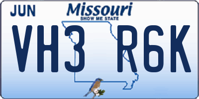 MO license plate VH3R6K