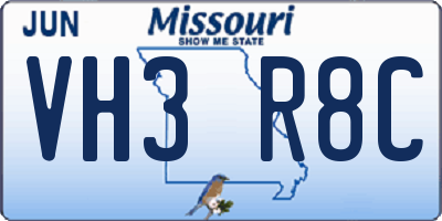 MO license plate VH3R8C