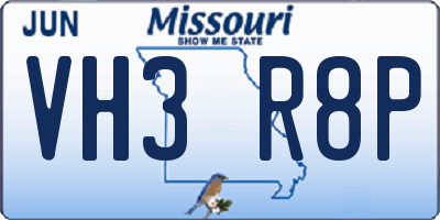 MO license plate VH3R8P