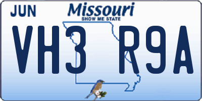 MO license plate VH3R9A