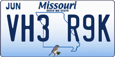 MO license plate VH3R9K