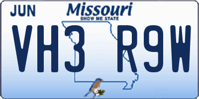 MO license plate VH3R9W