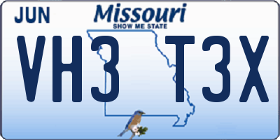 MO license plate VH3T3X