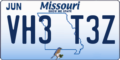 MO license plate VH3T3Z