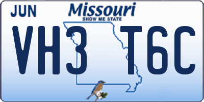 MO license plate VH3T6C